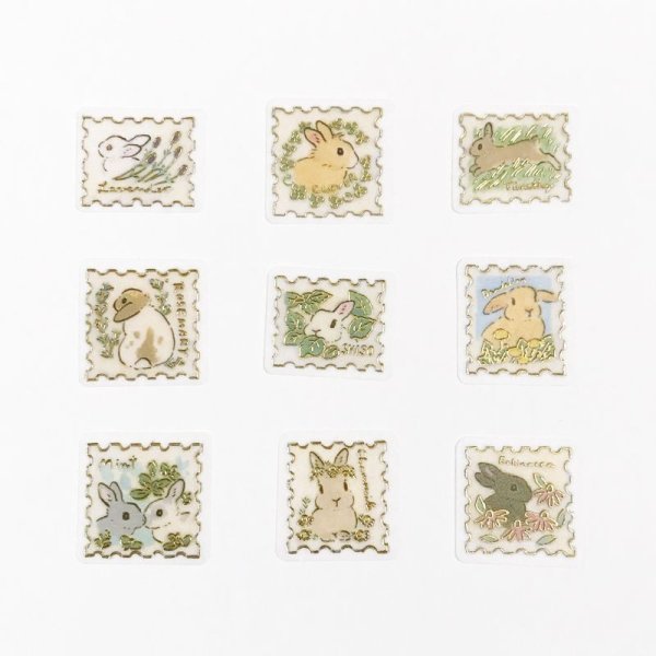 画像2: パピアプラッツ 森山標子（もりやましなこ） フレークシール うさぎと花の切手