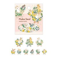 パピアプラッツ 森山標子 金箔入りフレークシール うさぎと花束