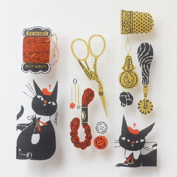 画像2: cozyca products 透明マスキングテープ 黒ねこ意匠 ソーイング