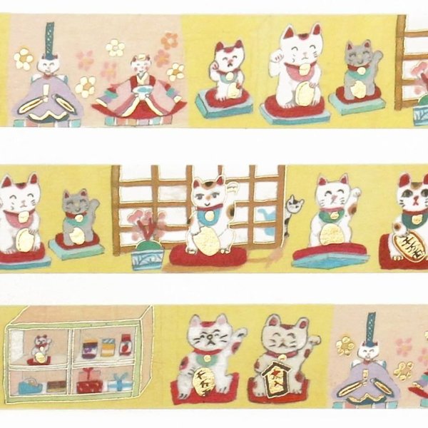 画像2: cozyca products 沖野愛 箔押しマスキングテープ 招きねこ