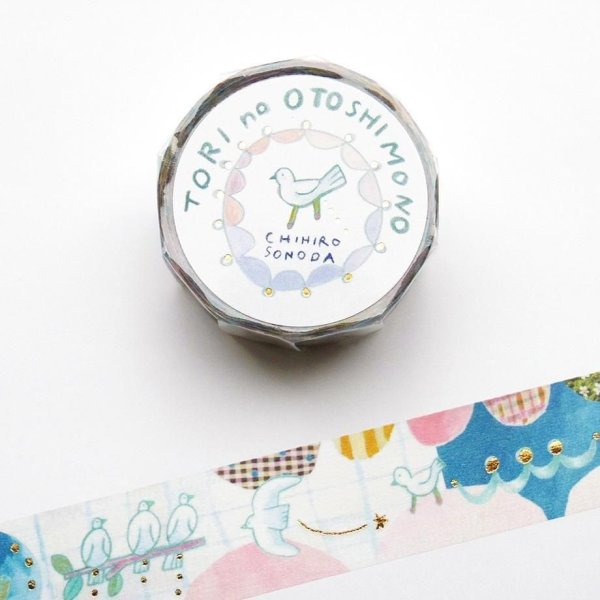 画像1: cozyca products CHIHIRO SONODA 箔押しマスキングテープ TORI no OTOSHIMONO