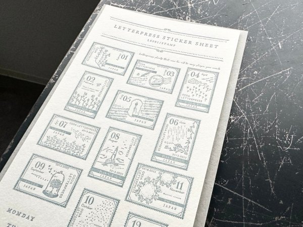 画像2: 大枝活版室 限定色 LETTERPRESS sticker sheet 『STAMP』 Ash blue