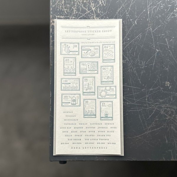 画像1: 大枝活版室 限定色 LETTERPRESS sticker sheet 『STAMP』 Ash blue (1)