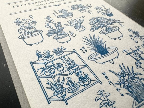 画像4: 大枝活版室 限定色 "WACCA JAPAN コラボ" LETTERPRESS sticker sheet 『EDO GARDENING』 紺碧色 (4)